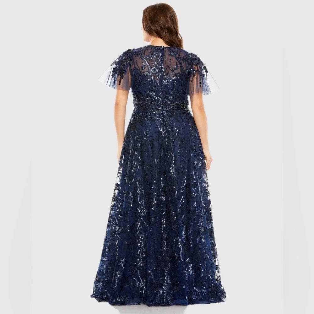 Mac Duggal 20469 NWT Navy High Neck Flutter Sleev… - image 3